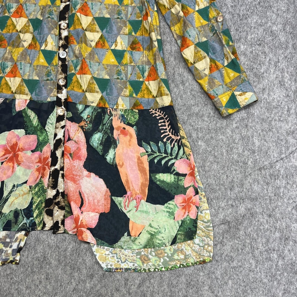 John‎ Mark Shirt Womens S Multicolor Patchwork Tropical Bird Print Button Tunic - Picture 8 of 16